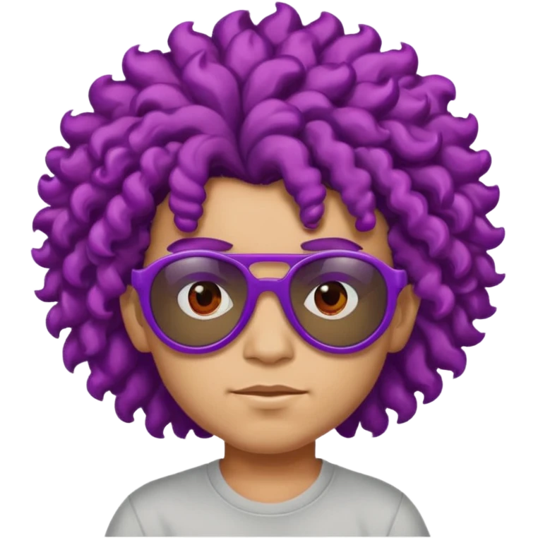 purple haired, curly big haired mexican boy with red sunglassess emoji