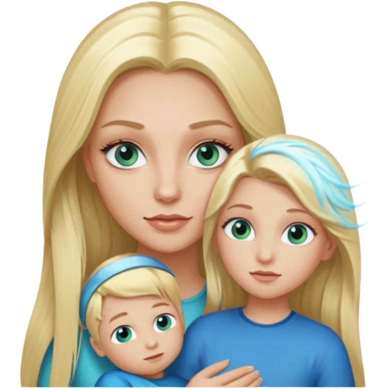 blonde baddie with blue-green eyes, Long lashes, long hair, Hold little Boy with light blue eyes emoji