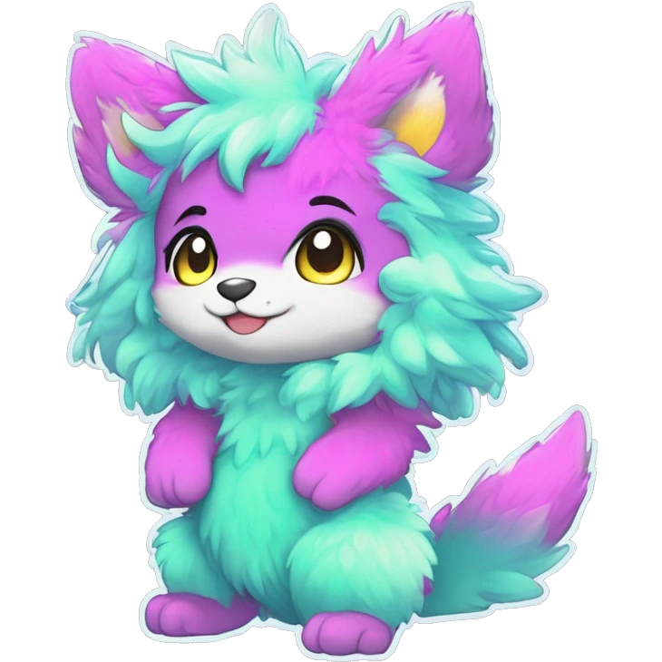 Anthro Scalie Fluffy Cool Cute Magical Shiny Colorful Neon Vibrant Colors Sparkle Kemono-style Chibi Fantasy-Animal-Fakémon-Pokémon-Hybrid Fur Sona Aesthetic Full Body emoji