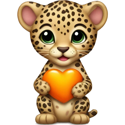 Baby leopard holding a orange heart  emoji