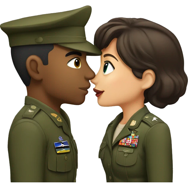 A military man kisses a brunette girl emoji