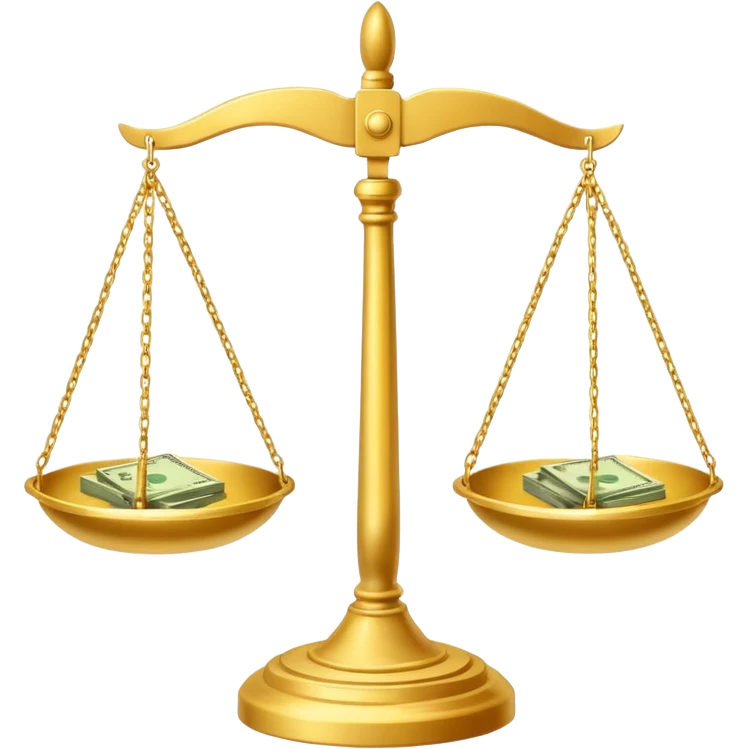 Весы с чашами в одной позитивная мысль о деньгах а в другой негативная мысль о деньгах emoji