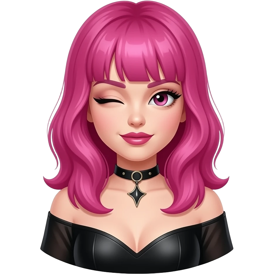 Sexy gothic pink haired woman winking with the full word Mommy next to her emoji
