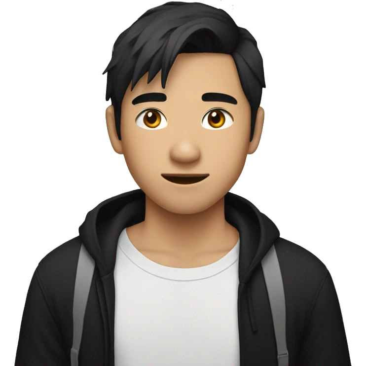 22 years old asian boy wearing black  tshirt band emoji