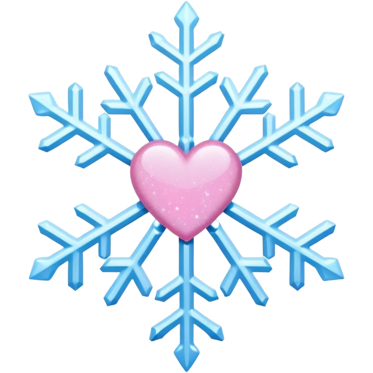 snowflake pink heart color white baby blue and pink glitter glow basic realist emoji