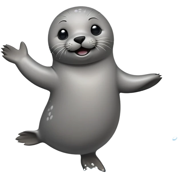 A Seal twirls and claps its flippers, dancing playfully by the shore with joyful energy emoji