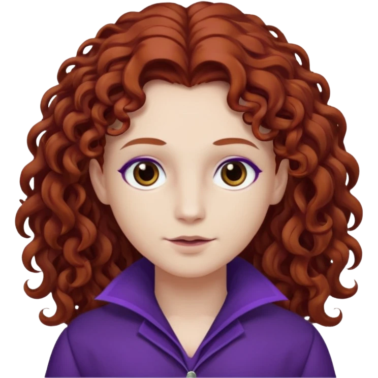 Armand with white skin, brown eyes , long auburn curly hair, dark purple outfit emoji