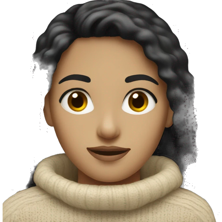 white woman black hair in beige sweater  emoji