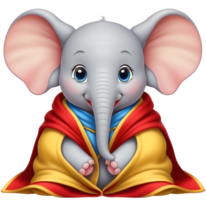 baby white dumbo elephant (disney-style), cozy in a red and yellow blanket emoji