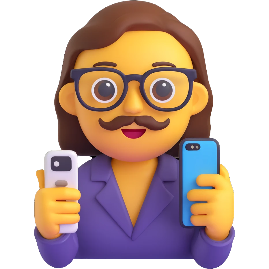 vibrant 3D emoji holding a phone and wearing glasses emoji