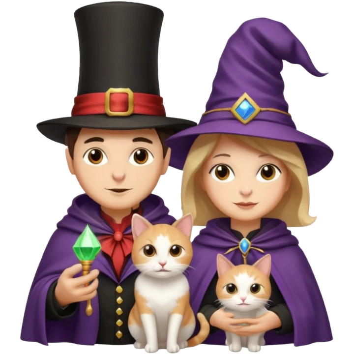 magician couple and their pet cat emoji