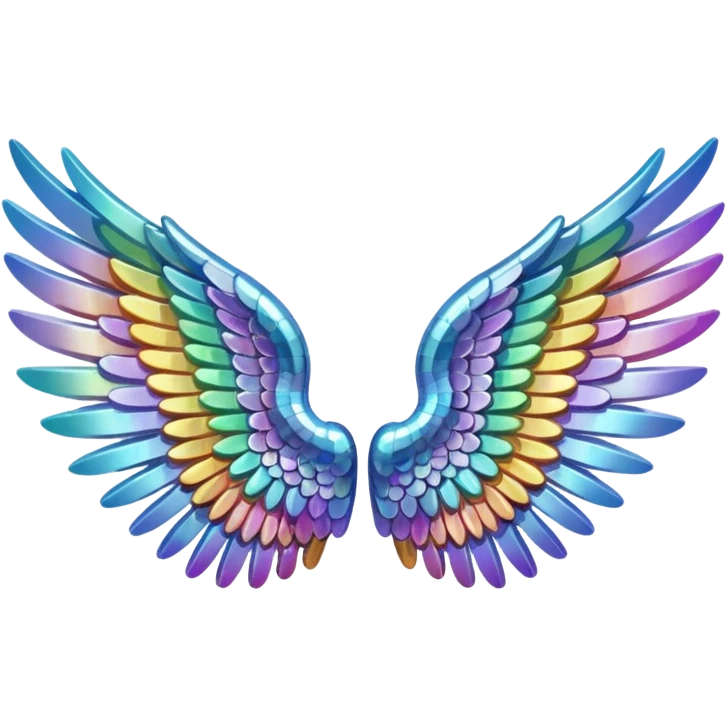 A 3d not too detailed aurora prismatic angel wing emoji