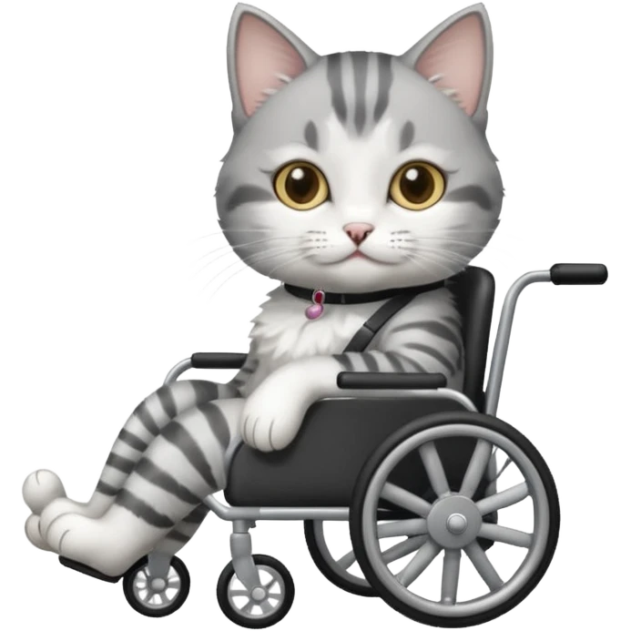 grey and white cat in a cat wheelchair emoji