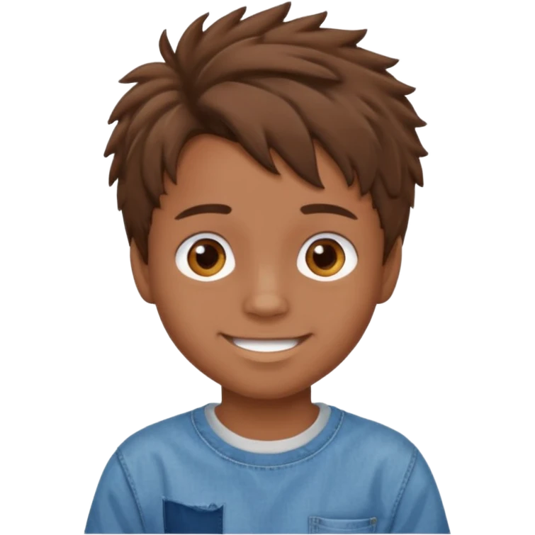 boy with brown hair and brown eyes brown messy hair with cute smile wearing baggy jeans with a t shirt emoji