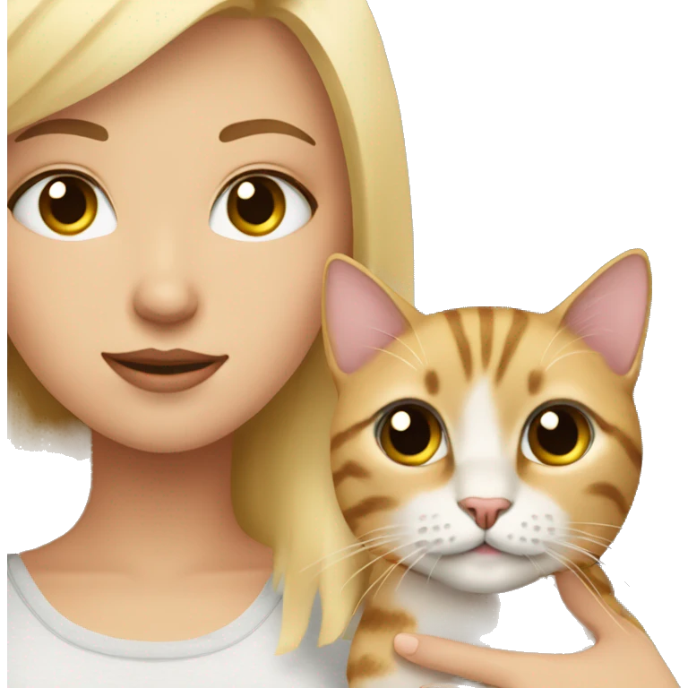 pretty blonde girl with lashes holding a tabby cat emoji