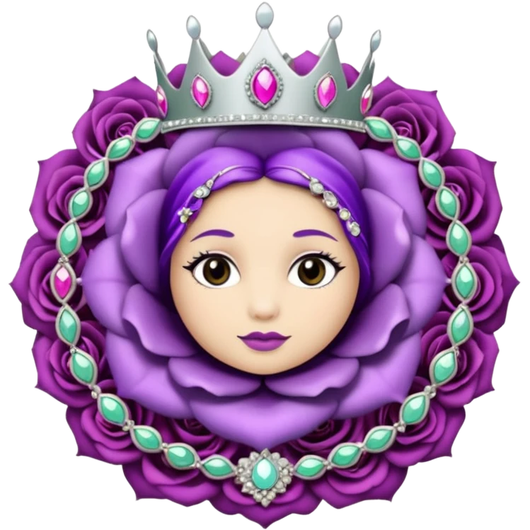 Purple rose flower, silver circle plaque, silver tiara emoji