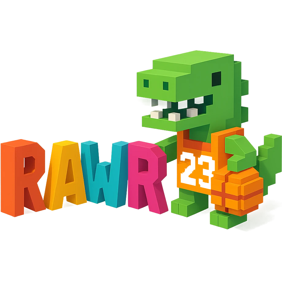 надпись "RAWR" и динозавр с баскетбольном мячом в майке с надписью "23", no background  emoji