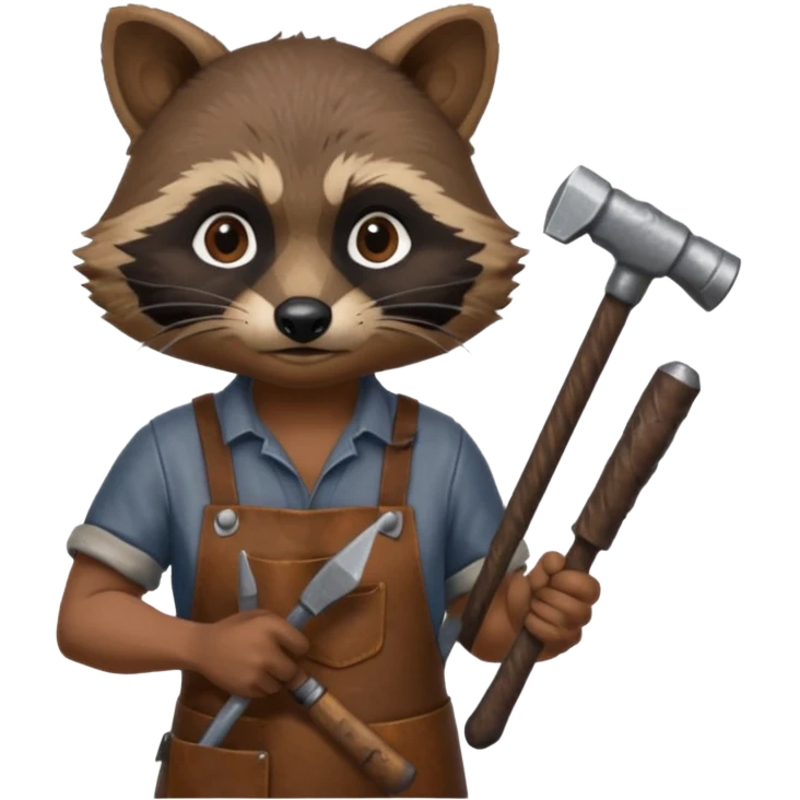 dirty blacksmith  brown racoon holding hammer emoji