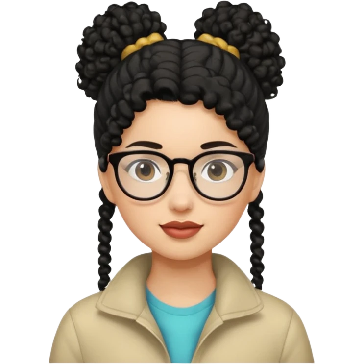 hija con gafas y cabello rizos de color negro con una cola de caballo alta emoji