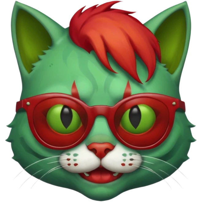 Zombie cat with sun glasses and red hair and joker nose emoji