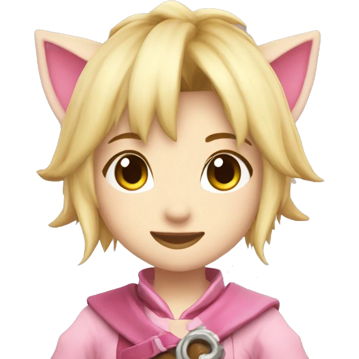 Cute blonde miqo’te swishing her tail wearing pink emoji