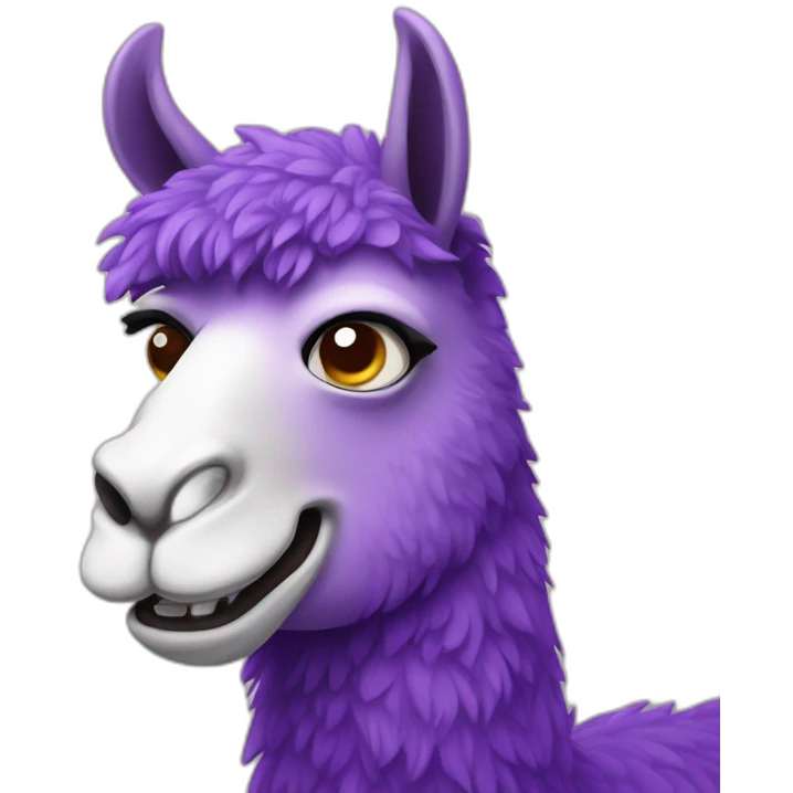 A purple llama with squinting eyes and protruding teeth emoji