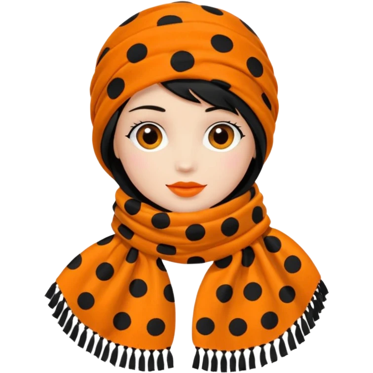 Orange scarf with big black dots on it and black fringe emoji