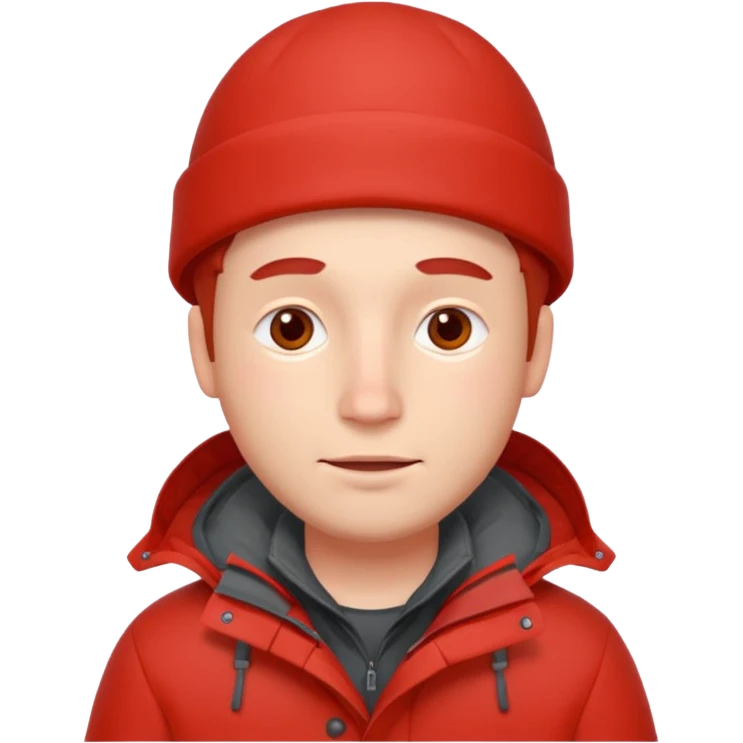 man in parka, red face emoji