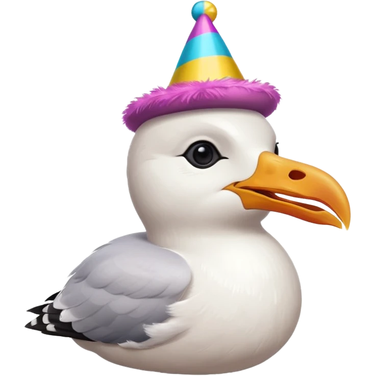 A seagull head with a party hat emoji
