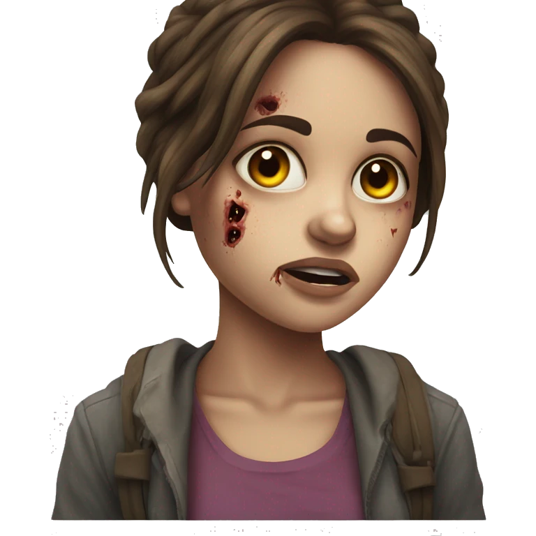 brown haired girl indoors portrait, zombie emoji