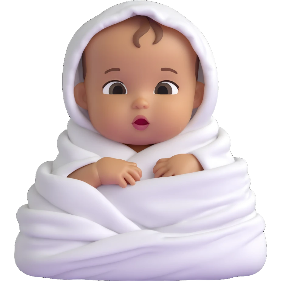 lightly tanned baby swaddled in a white blanket emoji