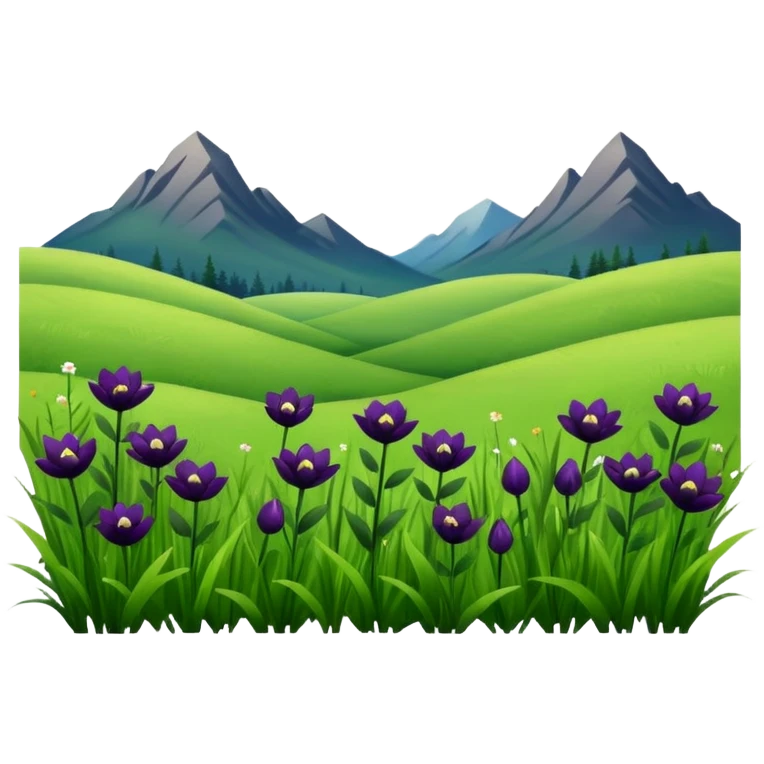 meadow with deep green grass and dark flowers, daytime emoji