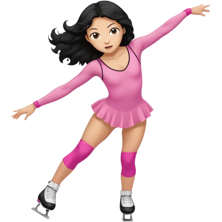 una patinadora con pelo negro largo y ondulado en las puntas con un mallot de color patinando  emoji