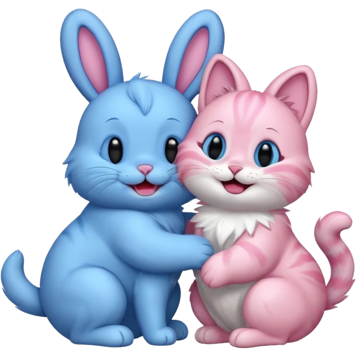 blue bunny and pink cat laughing emoji