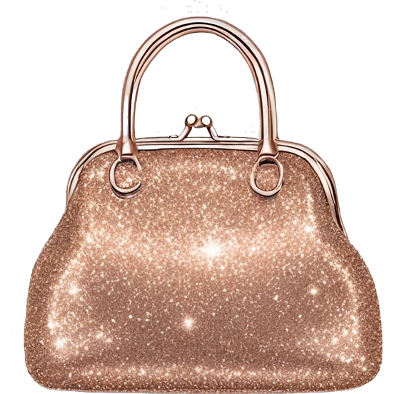 Realistic rose gold Sparkle glitter designer purse isolated.  emoji