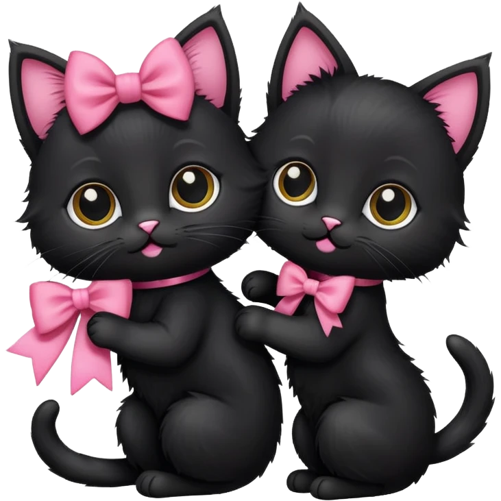 Two black kittens. One is wearing a black bow and one with a pink bow. emoji