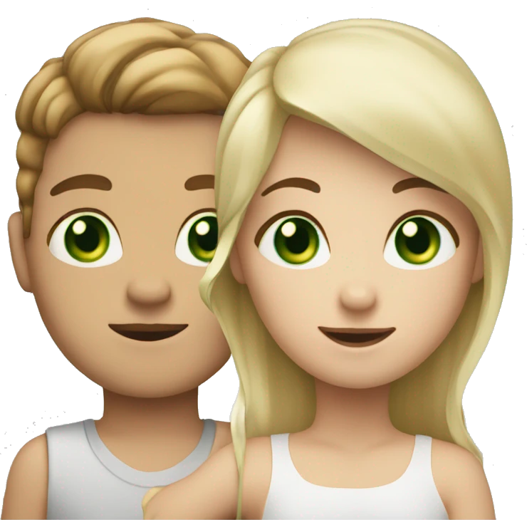 blonde girl with green eyes holding hands with boy with brown hair and brown eyes emoji