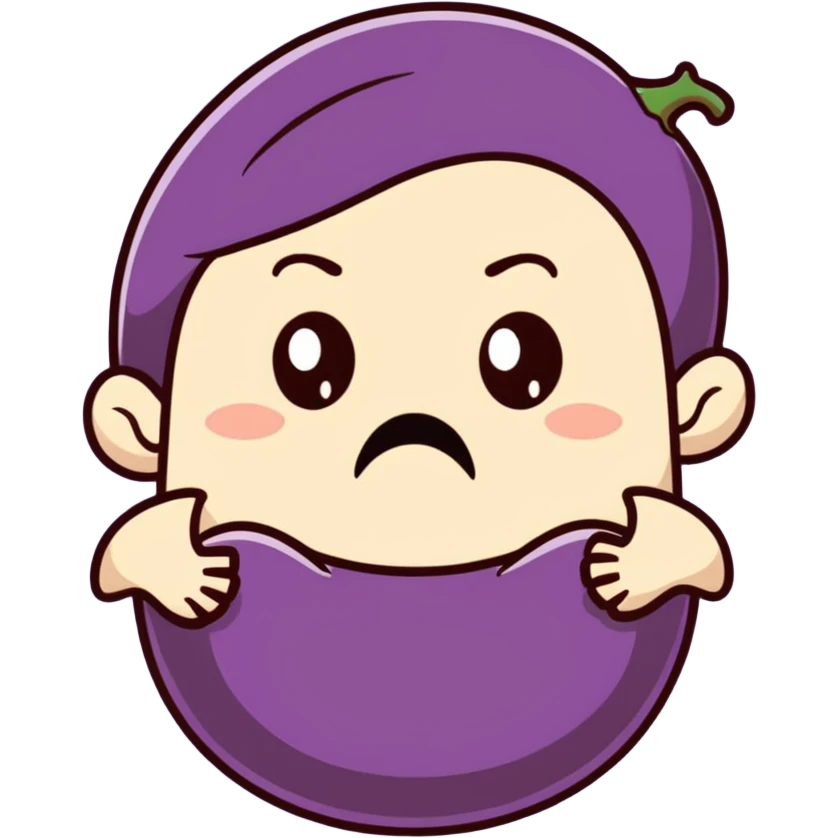 Eggplant with anxiety, pulling out his hair and biting his nails ￼ emoji