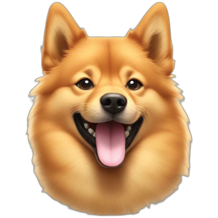 a Finnish Spitz with it's mouth open and winking emoji