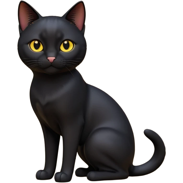 A 3D cartoon jet-black Bombay cat with glossy fur, bright golden eyes, dramatic contrast lighting, Memoji-style cinematic look. full body. emoji