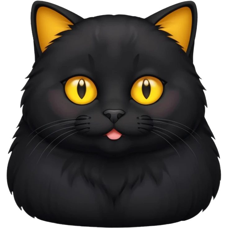 Un gato negro gordito con los ojos de color amarillos sentado emoji