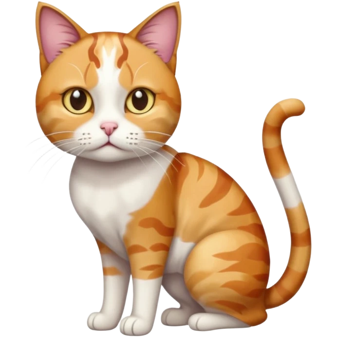 full body colourful calico tabby cat with disproportioned head with an anxious face and white front legs emoji