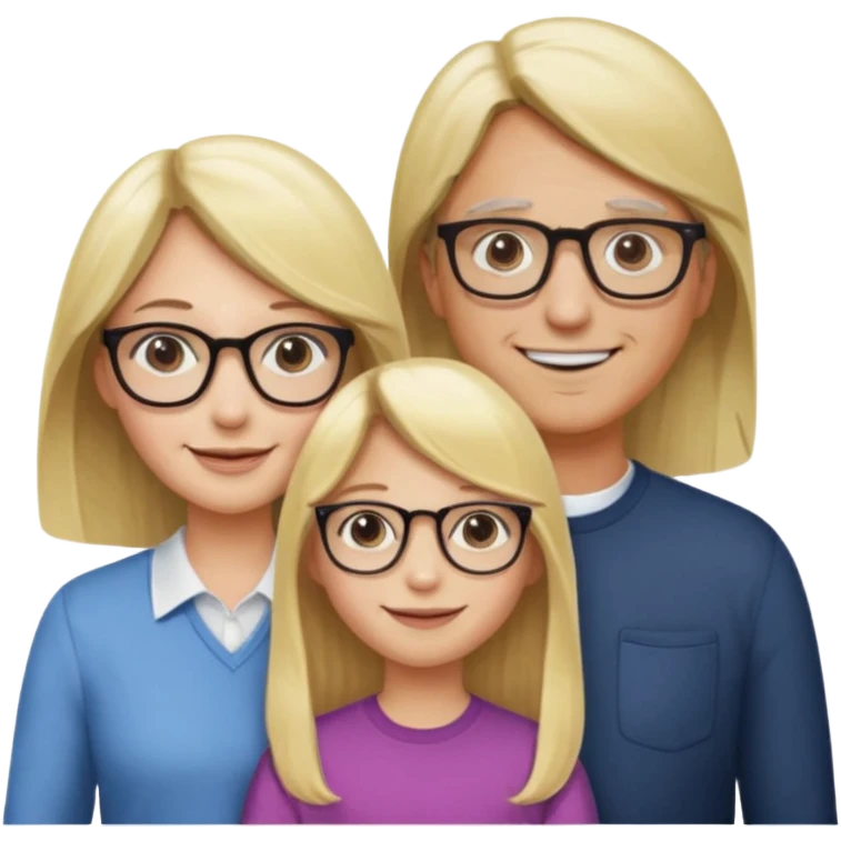 je voudrai un emoji d'une fille aux cheveux longs et blonds avec des lunettes avec son papa chatain et sa maman blonde emoji