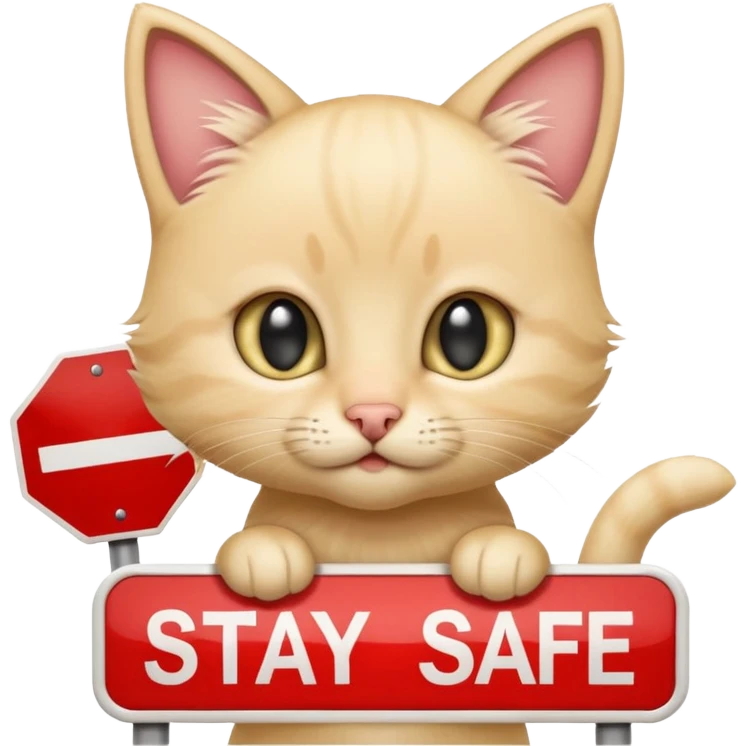 Cute Blonde kitten with a sign that says, Stay safe driving! emoji
