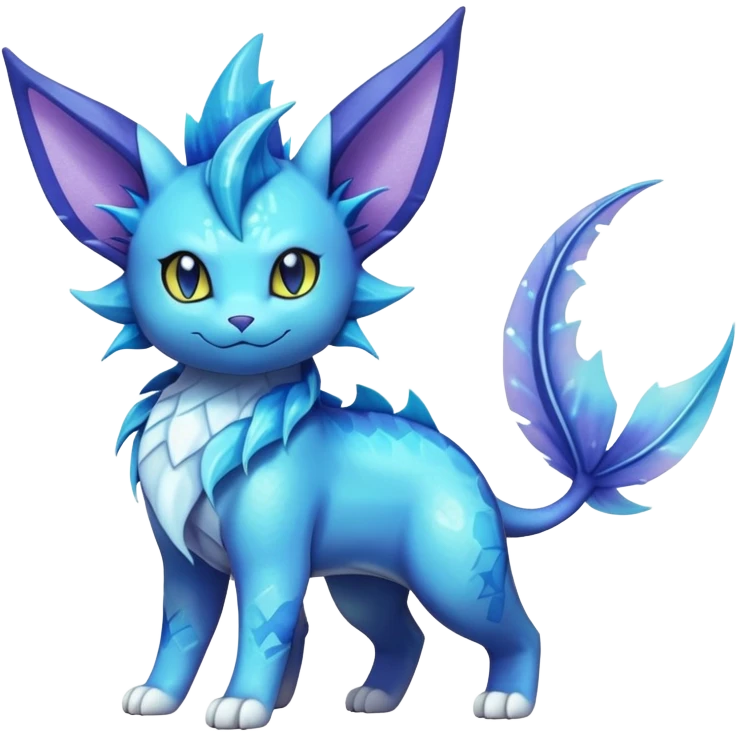 Elemental Exotic Colorful Fantasy Purrloin-Vaporeon-Pokémon-Fakémon-hybrid-creature (full body) emoji