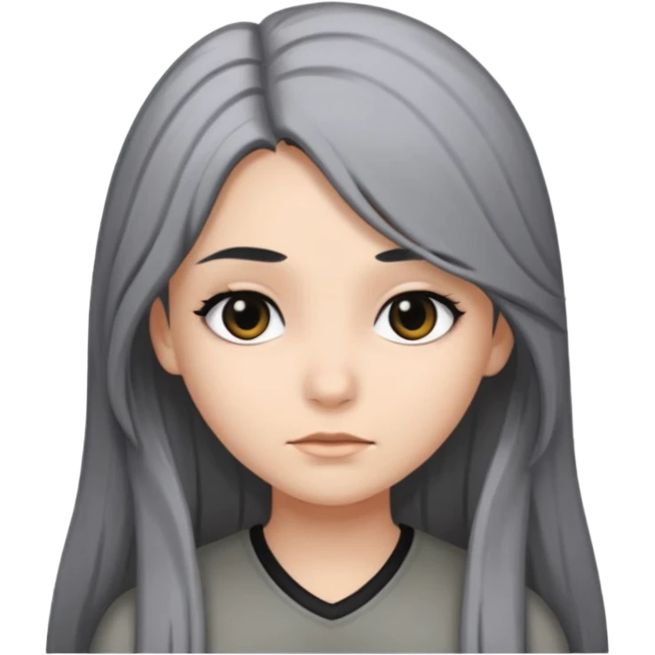 girl with black and gray hair and black eyes and long hair emoji