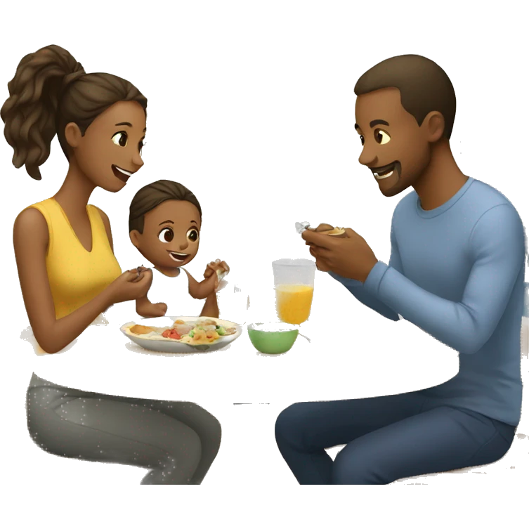 Two Parents are eating lunch with their baby emoji
