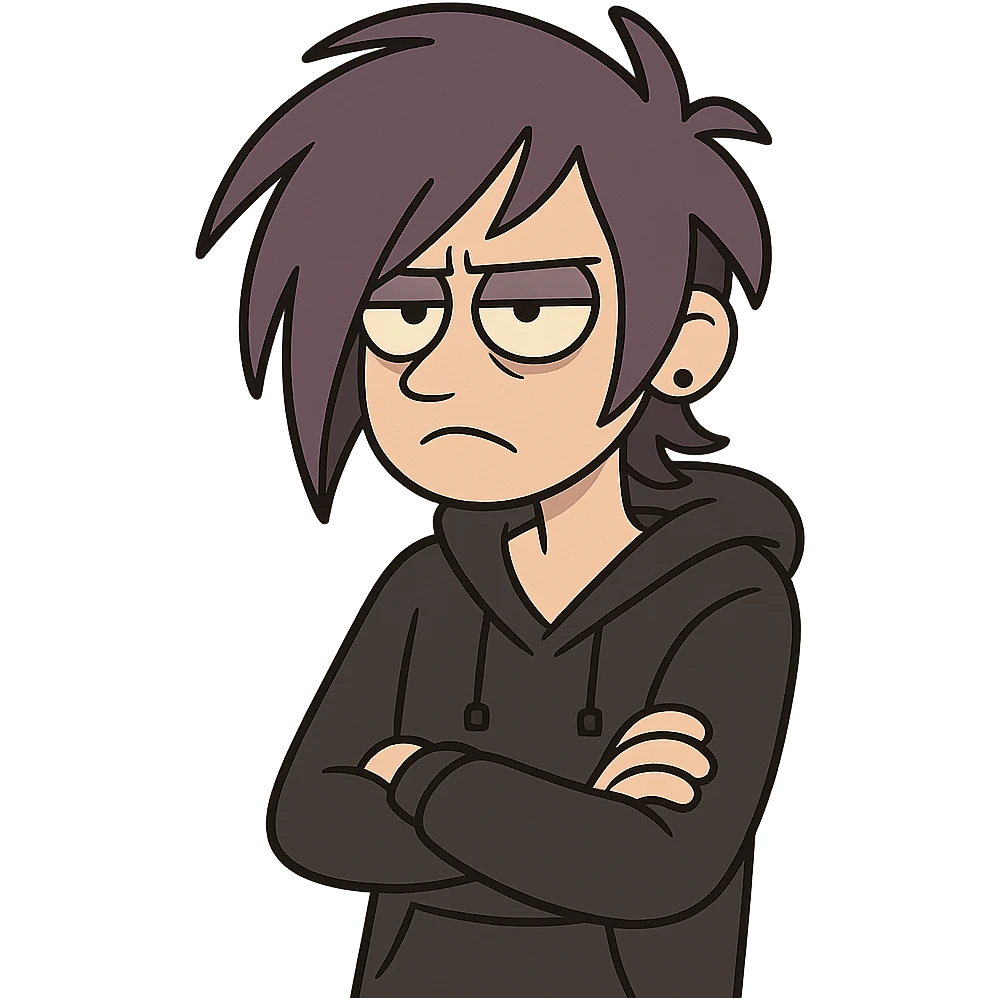 purple haired emo character, expressive, moody, modern style emoji