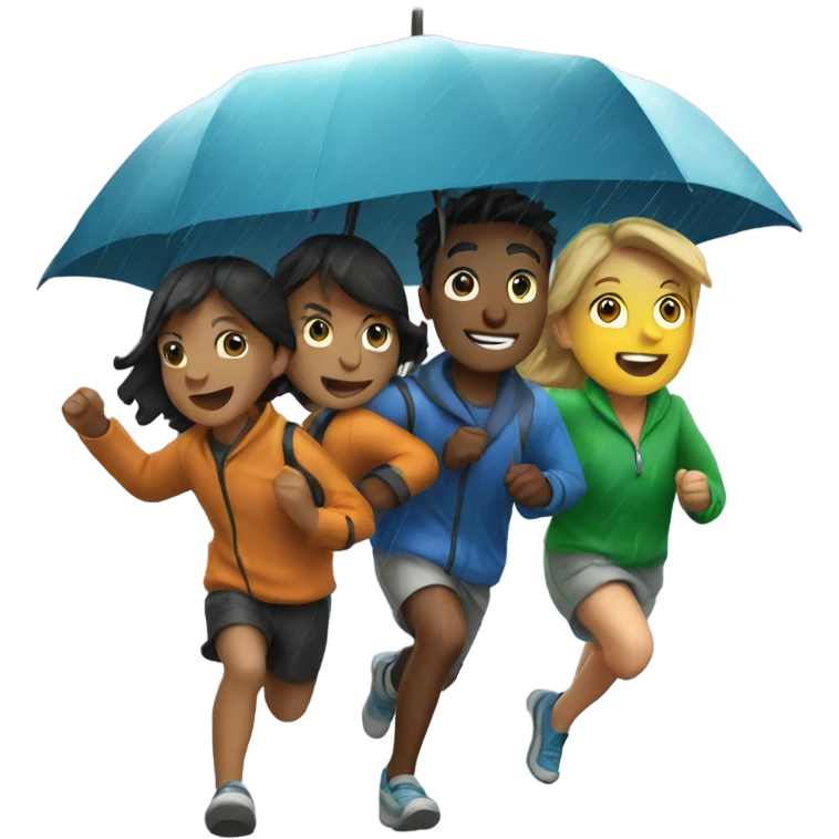4 friends running and playing in the rain emoji