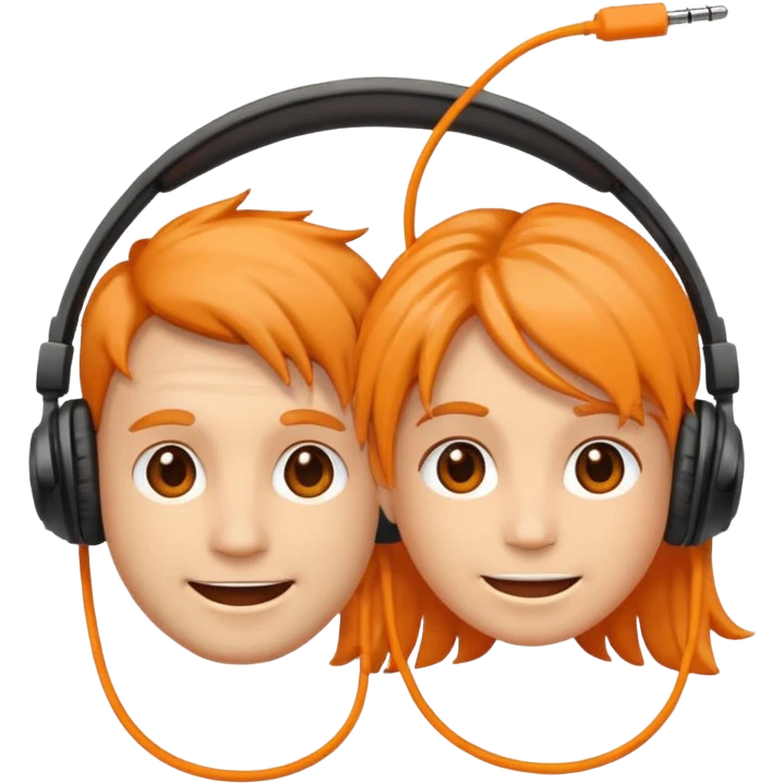 Orange happy face emoji with a couple of hair,headphones,and antennas. emoji